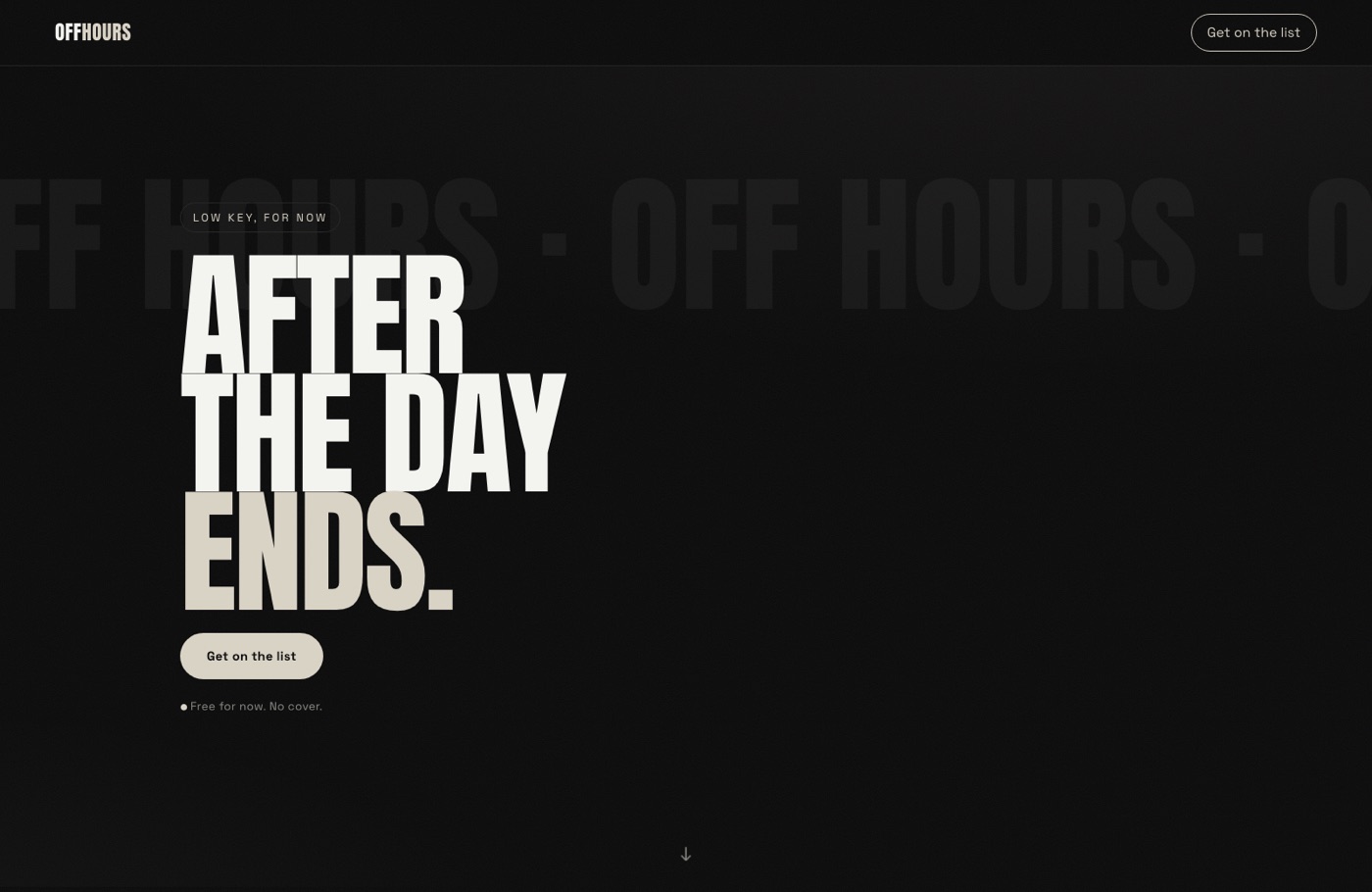 OFF HOURS landing page